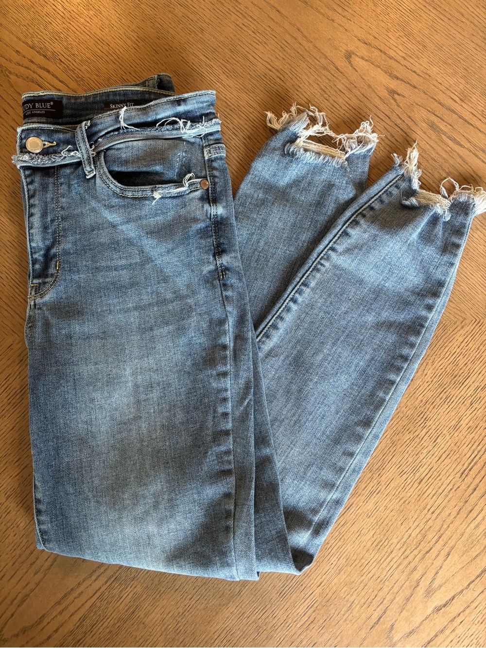 Judy Blue Light Blue Skinny Jeans with Frayed Ankles